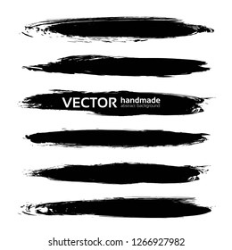 Abstract black long big ink strokes set isolated on white background