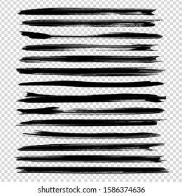 Abstract black long  brushstrokes isolated on imitation transparent background