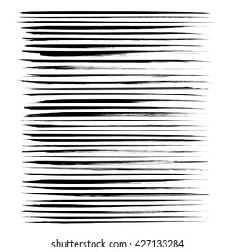 Abstract black long textured ink strokes isolated on a white background