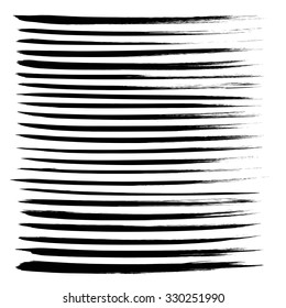 Abstract  black long textured strokes of paint on white background