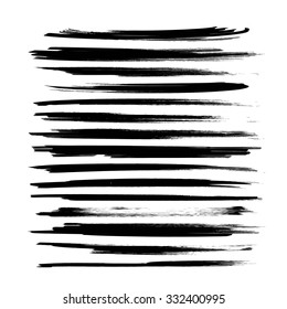 Abstract black long textured strokes isolated on white background