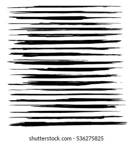 Abstract black long textured strokes paint big set isolated on a white background