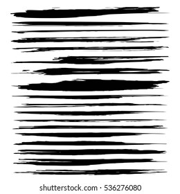 Abstract black long textured strokes paint set isolated on a white background