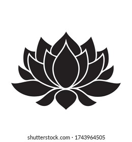 Abstract black lotus flower silhouette isolated on white background