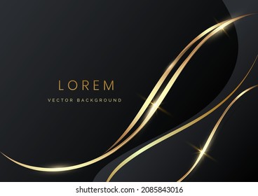 Resumen de fondo de lujo negro 3d superpuesto con la curva de líneas doradas. Estilo de lujo. Ilustración del vector