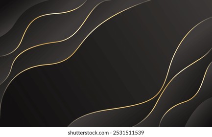 Abstract black luxury background with gold lines. Elegant wave modern wallpaper. Template banner background for sales, ads, events, awards, web, pages, and others
