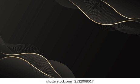 Abstract black luxury background with gold lines. Elegant wave modern wallpaper. Template banner background for sales, ads, events, awards, web, pages, and others