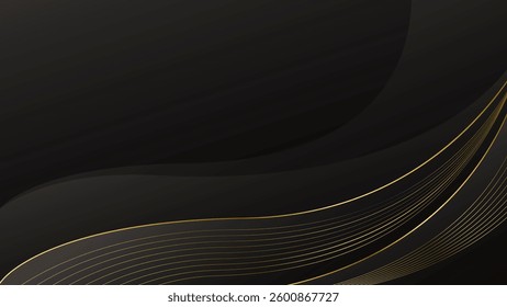 Abstract black luxury background with gold lines. Elegant wave modern wallpaper. Template banner background for sales, ads, events, awards, web, pages, and others	