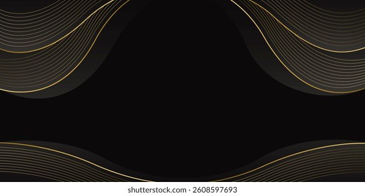 Abstract black luxury background with gold lines. Elegant wave modern wallpaper. Template banner background for sales, ads, events, awards, web, pages, and others	