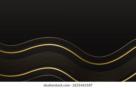Abstract black luxury background with gold lines. Elegant wave modern wallpaper. Template banner background for sales, ads, events, awards, web, pages, and others