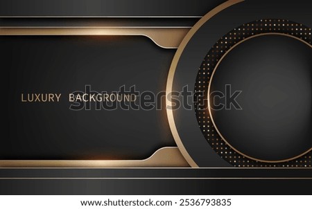 Abstract black luxury background with golden circles and overlapping geometric shapes 

