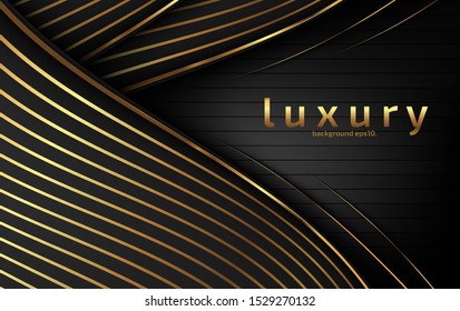 Abstract black luxury background image, golden curves, modern geometric shapes for design