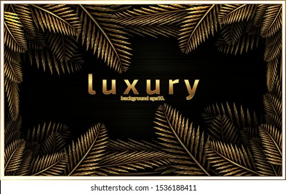 Abstract black luxury background image, leaves and gold lines Overlapping geometric curve modern concept for template design