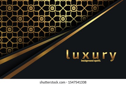 Abstract black luxury background image overlapping golden lines Geometric shapes for design Modern template