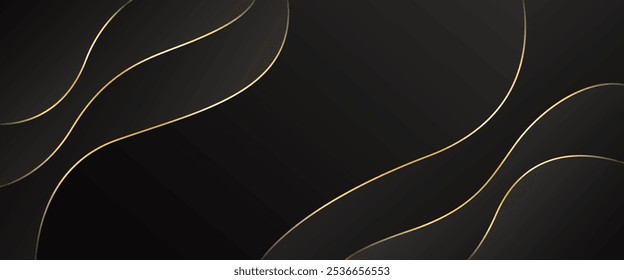 Abstract black luxury banner background with gold lines. Elegant wave modern wallpapers. Suitable for templates, banners, sales, ads, events, awards, web and pages