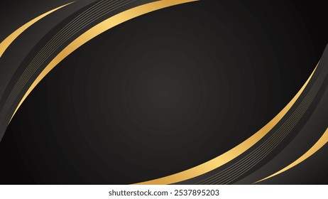 Abstract black luxury curved background with gold lines. Elegant modern wallpapers. Suitable for templates, banners, cards, sales, ads, events, awards, web and pages