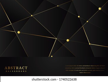 Abstract black luxury premium background with luxury triangles pattern and gold lighting lines. You can use for ad, poster, template, business presentation. Vector illustration