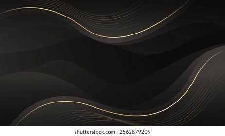 Abstract black luxury wave background with gold lines. Elegant gradient modern wallpapers. Suitable for templates, banners, sales, ads, events, awards, web and pages