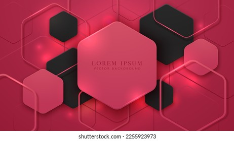 Abstract black and magenta pink hexagonal background with glowing light effect. Vector illustration