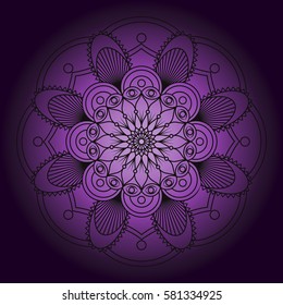 Abstract Black mandala on purple background.