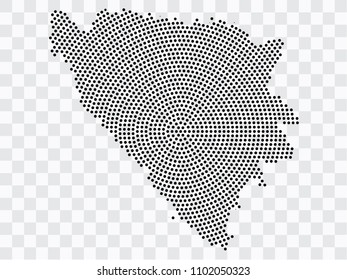 Abstract black map of Bosnia and Herzegovina - planet dots planet, isolated on transparent background.Vector eps 10