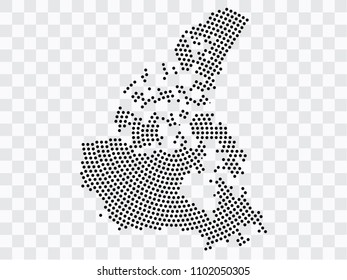 Abstract black map of Canada - planet dots planet, isolated on transparent background.Vector eps 10