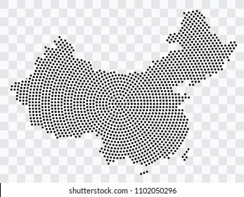 Abstract black map of China - planet dots planet, isolated on transparent background.Vector eps 10