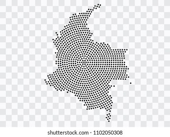 Abstract black map of Colombia - planet dots planet, isolated on transparent background.Vector eps 10