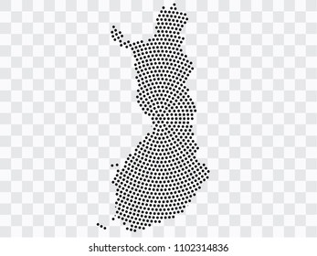 Abstract black map of Finland - planet dots planet, isolated on transparent background.Vector eps 10