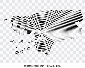 Abstract black map of Guinea Bissau - planet dots planet, isolated on transparent background.Vector eps 10