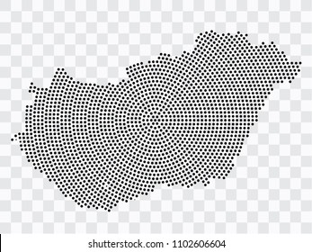 Abstract black map of Hungary - planet dots planet, isolated on transparent background.Vector eps 10