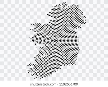 Abstract black map of Ireland - planet dots planet, isolated on transparent background.Vector eps 10