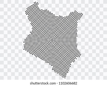 Abstract black map of Kenya - planet dots planet, isolated on transparent background.Vector eps 10