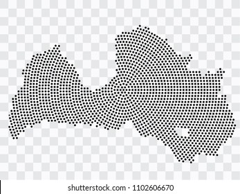 Abstract black map of Latvia - planet dots planet, isolated on transparent background.Vector eps 10