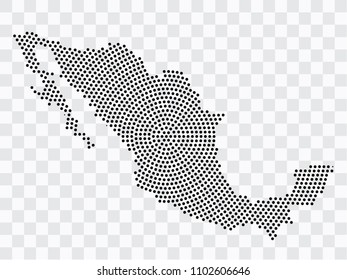 Abstract black map of Mexico - planet dots planet, isolated on transparent background.Vector eps 10
