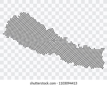 Abstract black map of Nepal - planet dots planet, isolated on transparent background.Vector eps 10