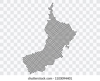 Abstract black map of Oman - planet dots planet, isolated on transparent background.Vector eps 10