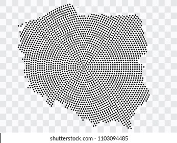 Abstract black map of Poland - planet dots planet, isolated on transparent background.Vector eps 10