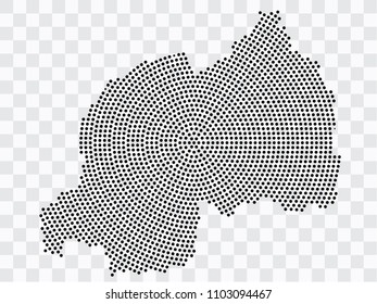 Abstract black map of Rwanda - planet dots planet, isolated on transparent background.Vector eps 10