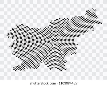 Abstract black map of Slovenia - planet dots planet, isolated on transparent background.Vector eps 10