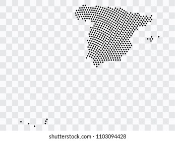 Abstract black map of Spain - planet dots planet, isolated on transparent background.Vector eps 10