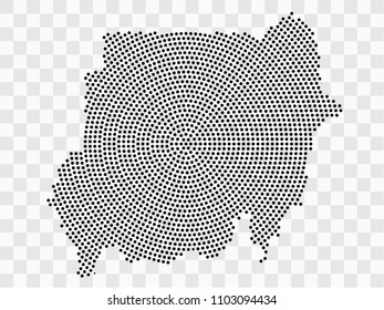 Abstract black map of Sudan - planet dots planet, isolated on transparent background.Vector eps 10