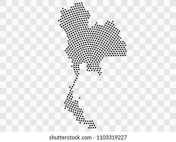Abstract black map of Thailand - planet dots planet, isolated on transparent background.Vector eps 10