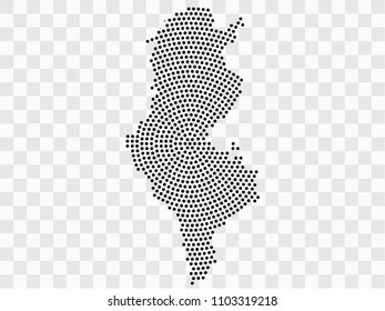 Abstract black map of Tunisia - planet dots planet, isolated on transparent background.Vector eps 10