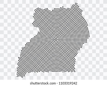 Abstract black map of Uganda - planet dots planet, isolated on transparent background.Vector eps 10