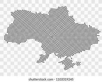 Abstract black map of Ukraine - planet dots planet, isolated on transparent background.Vector eps 10