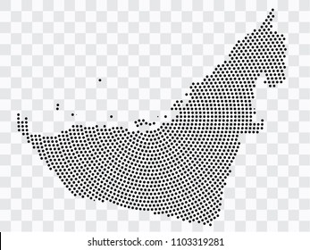 Abstract black map of United Arab Emirates - planet dots planet, isolated on transparent background.Vector eps 10