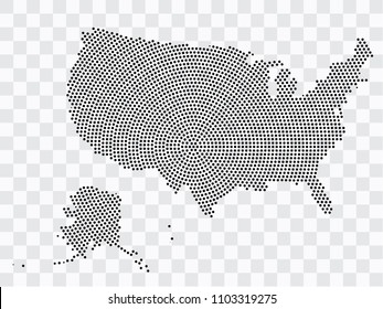 Abstract Black Map Of United States Of America - Planet Dots Planet, Isolated On Transparent Background.Vector Eps 10