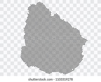 Abstract black map of Uruguay - planet dots planet, isolated on transparent background.Vector eps 10