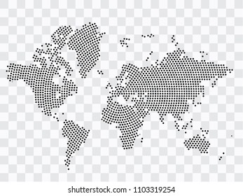 Abstract black map of World - planet dots planet, isolated on transparent background.Vector eps 10